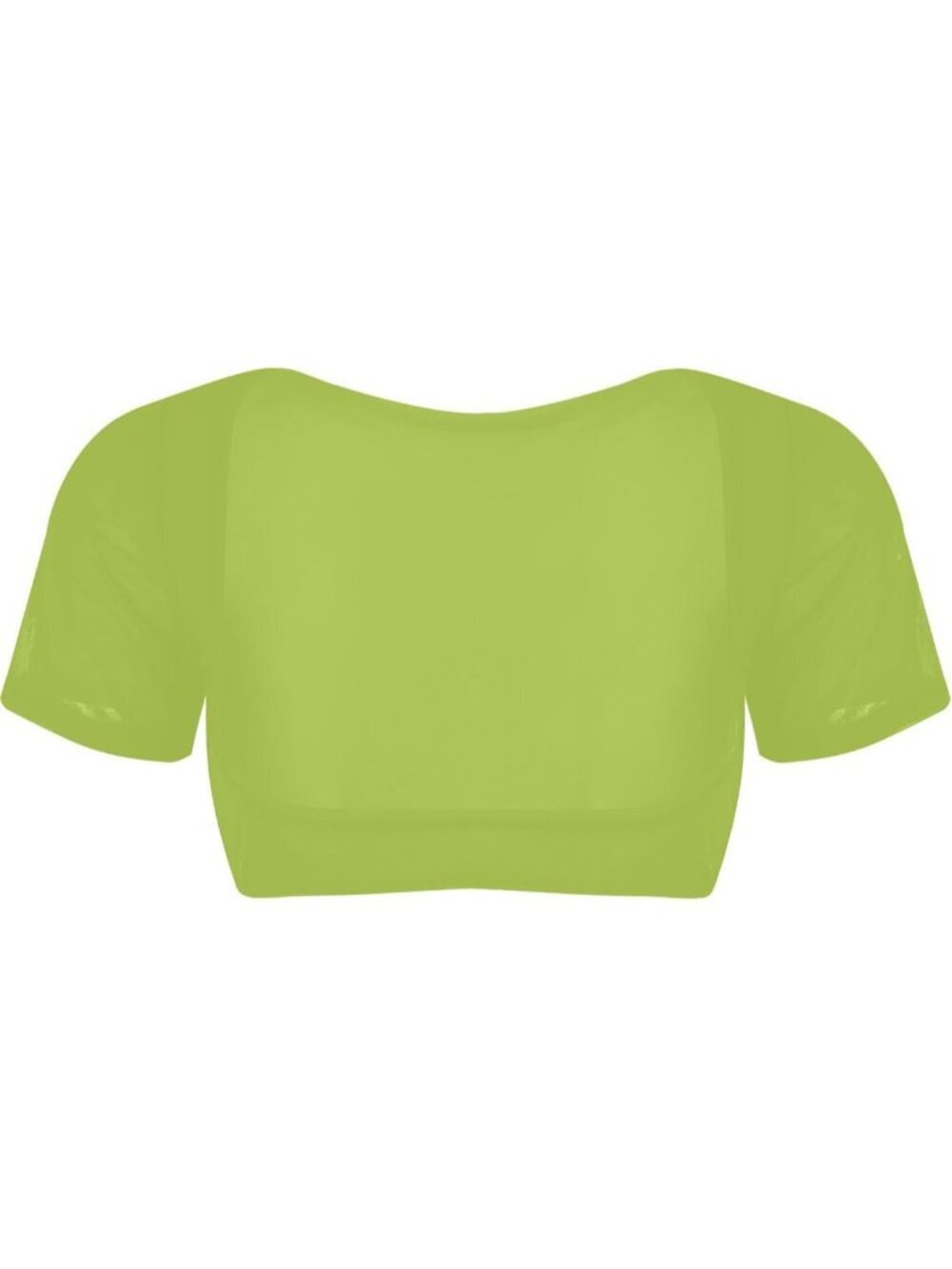 Women's Bright Green Mesh Open Bust Short Sleeve Spandex Belly Dance Crop Top